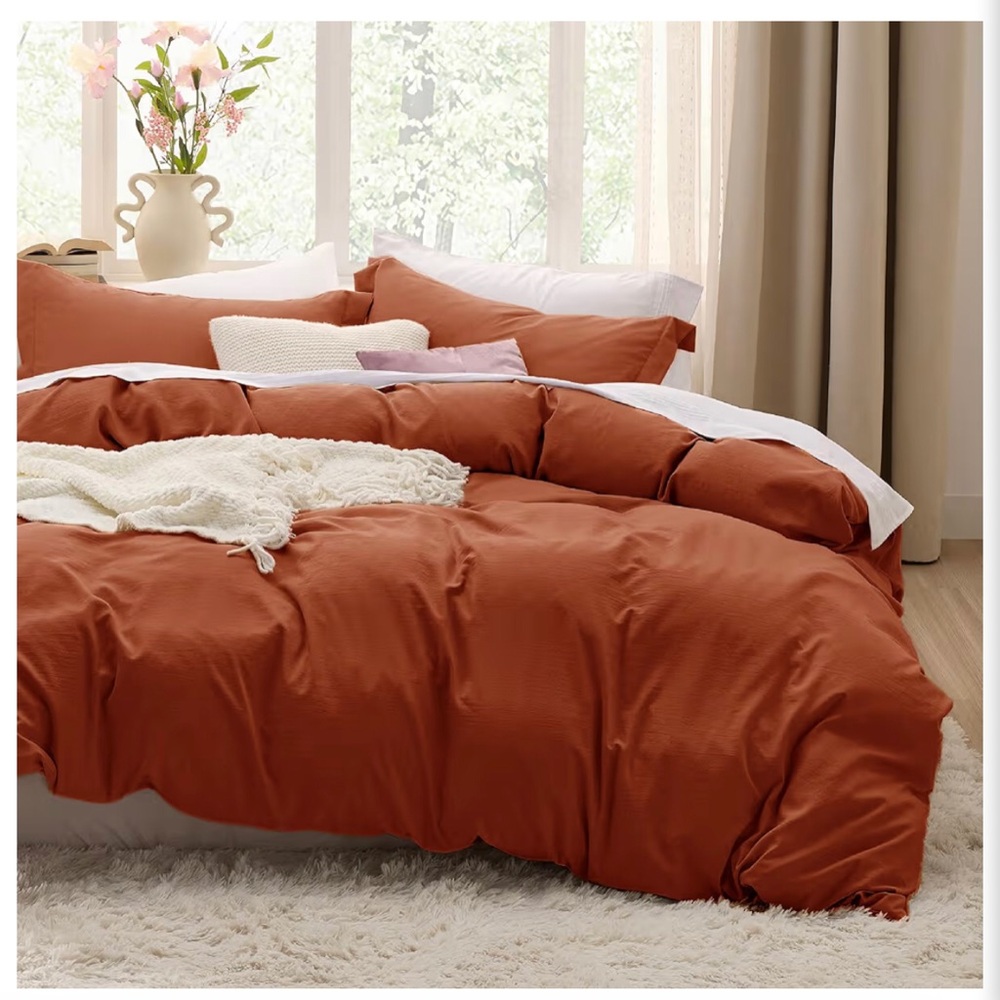 BEDSURE KING SIZE DUVET COVER SET • DUVET COVER & 2 PILLOW SHAMS • TERRA COTTA